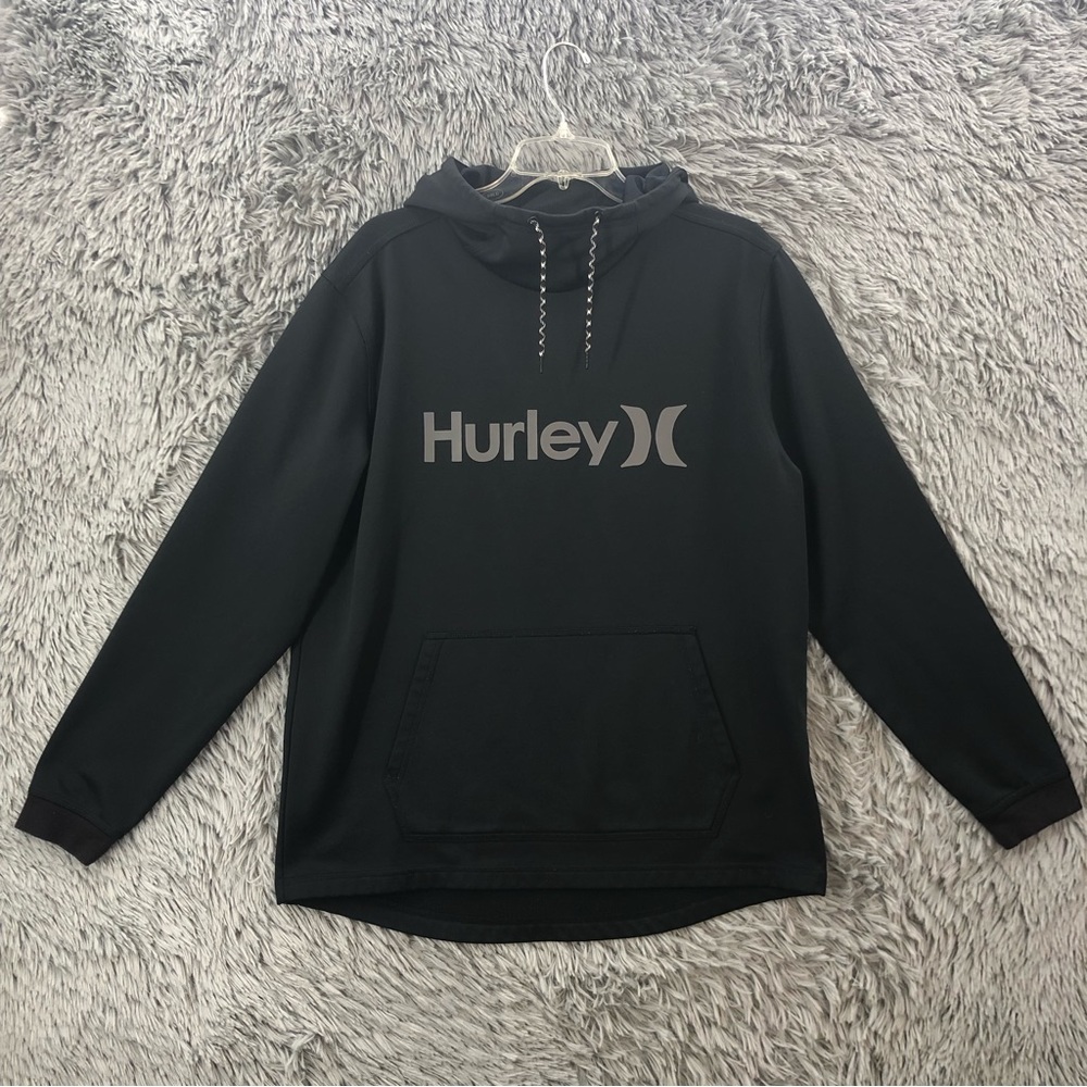 Hurley Sweatshirt Mens Large Black Spellout Hoodie Kangaroo Pocket